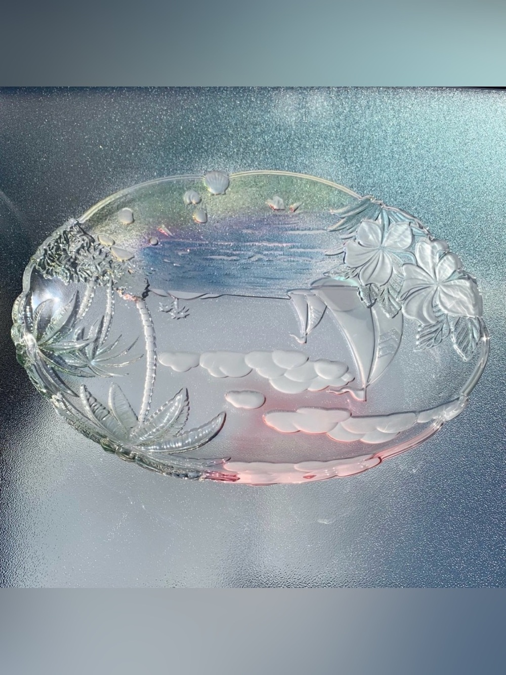 Mikasa 3D Sunrise Bay 18-1/2” Oval Sailboat Nautical Hostess Glass Platter - Picture 6 of 11